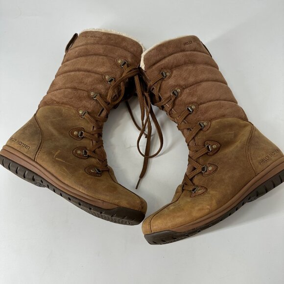 Helly Hansen Brown Leather Insulated Winter Boots Womens EU 38 US 7 Faux Fur Lin - Picture 2 of 16
